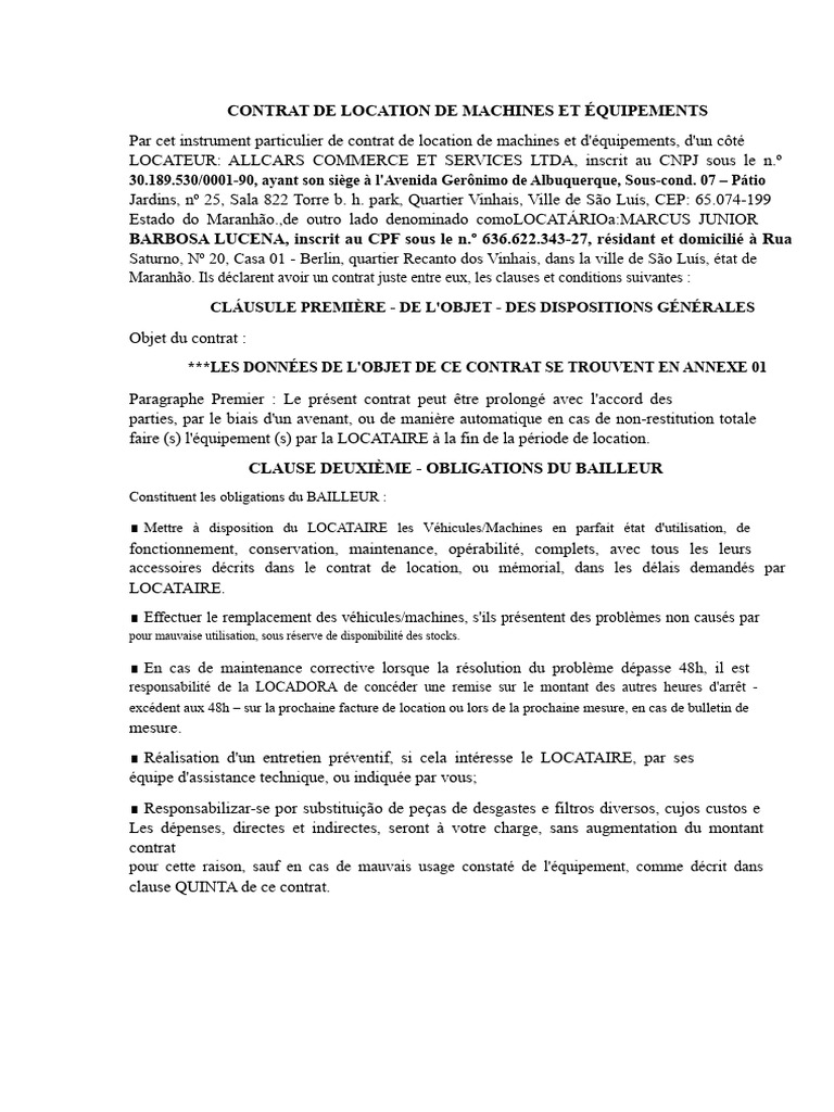 Contrat de Location de Machines et Équipements | PDF | Facture | Banques