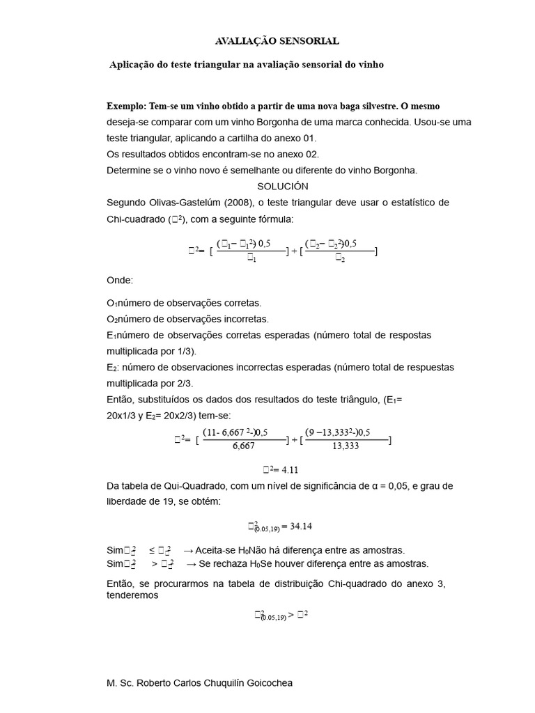 Teste Triangular na Avaliação de Vinhos | PDF | Significado estatístico ...