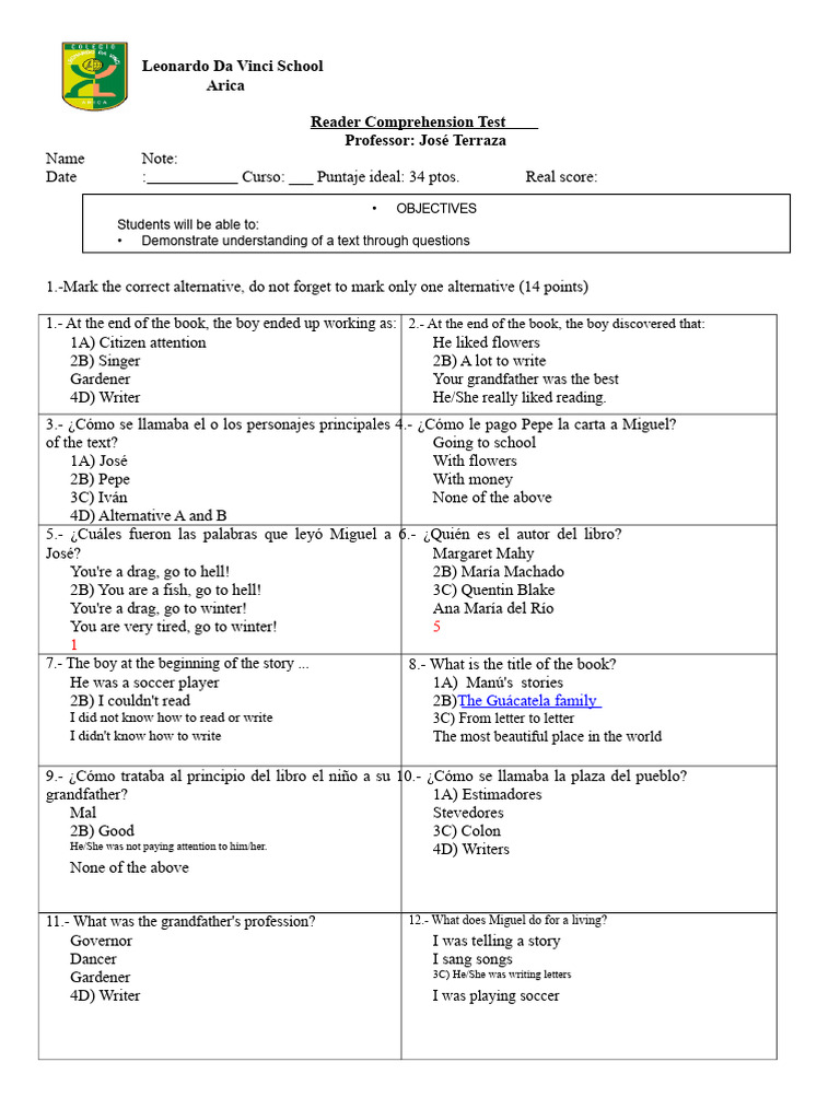 Reader Comprehension Test for Students | PDF