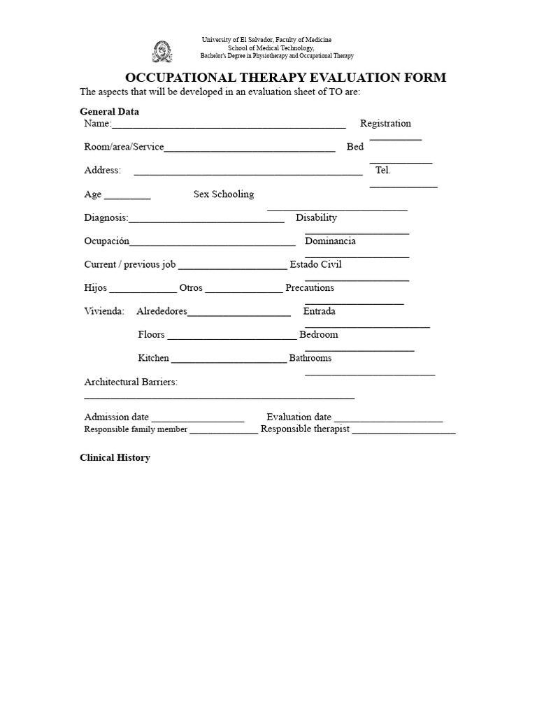 Occupational Therapy Evaluation Form | PDF | Senses | Occupational Therapy