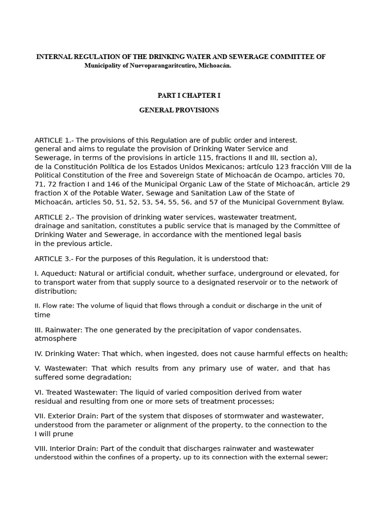 Nuevoparangaritcutiro Water Regulation Guide | PDF | Sanitary Sewer ...