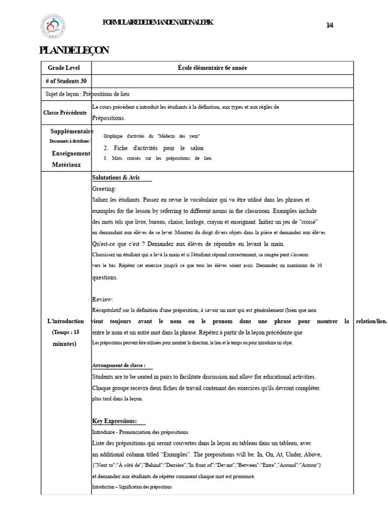 Leçon sur les prépositions de lieu | PDF | Syntaxe | Linguistique