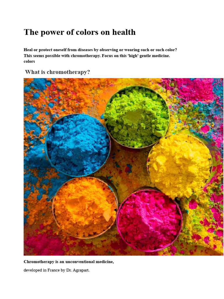 Benefits of Chromotherapy for Health | PDF | Color | Medicine