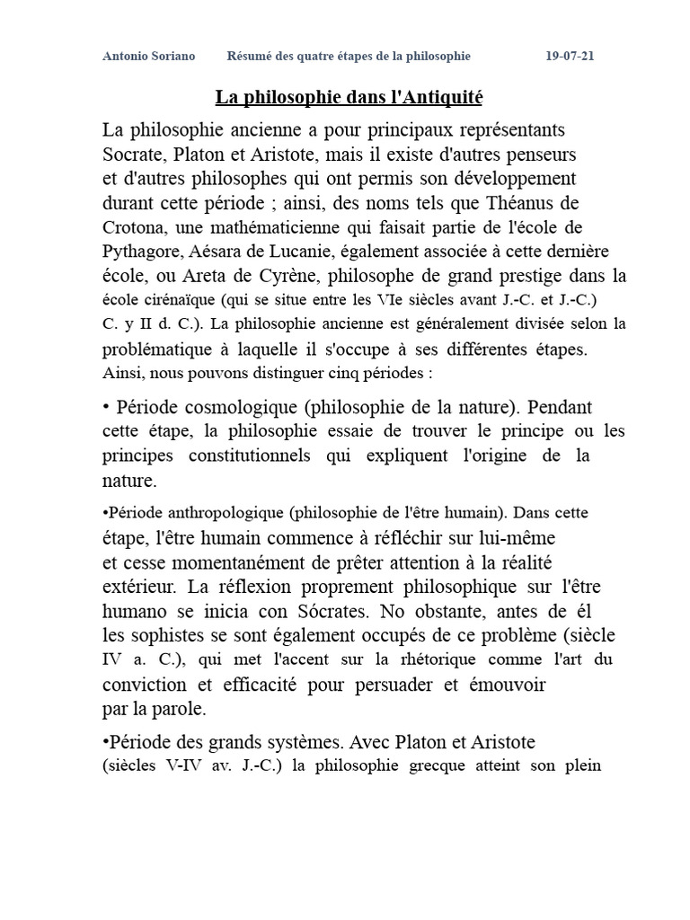 Les étapes clés de la philosophie antique | PDF | Épistémologie ...