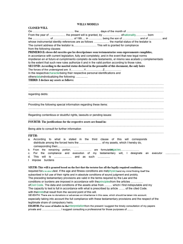 Comprehensive Closed Will Template | PDF | Will And Testament | Legal ...