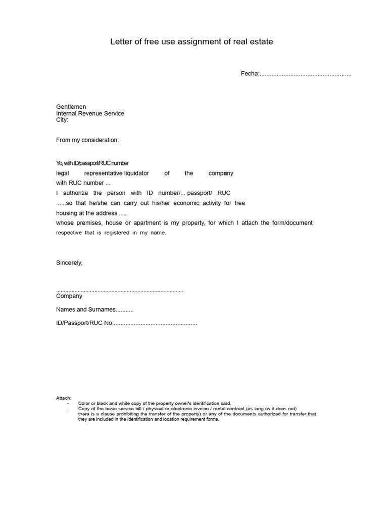 Free Use Assignment of Real Estate Letter | PDF
