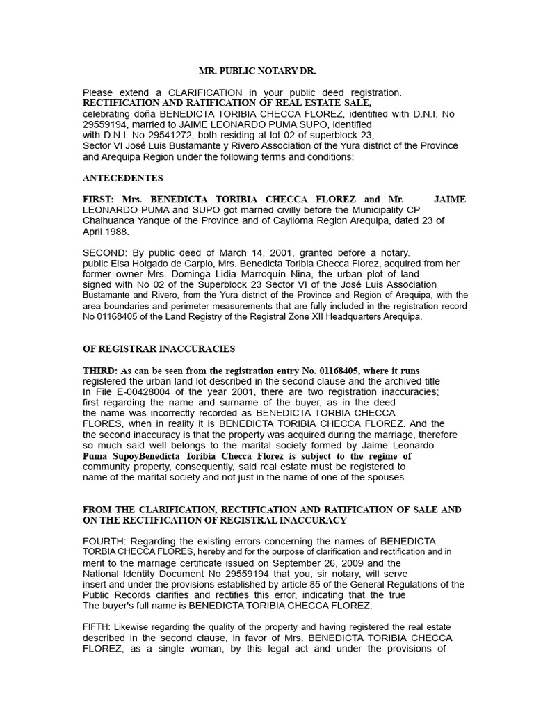 Minutes of Rectification, Clarification, and Ratification of Purchase ...
