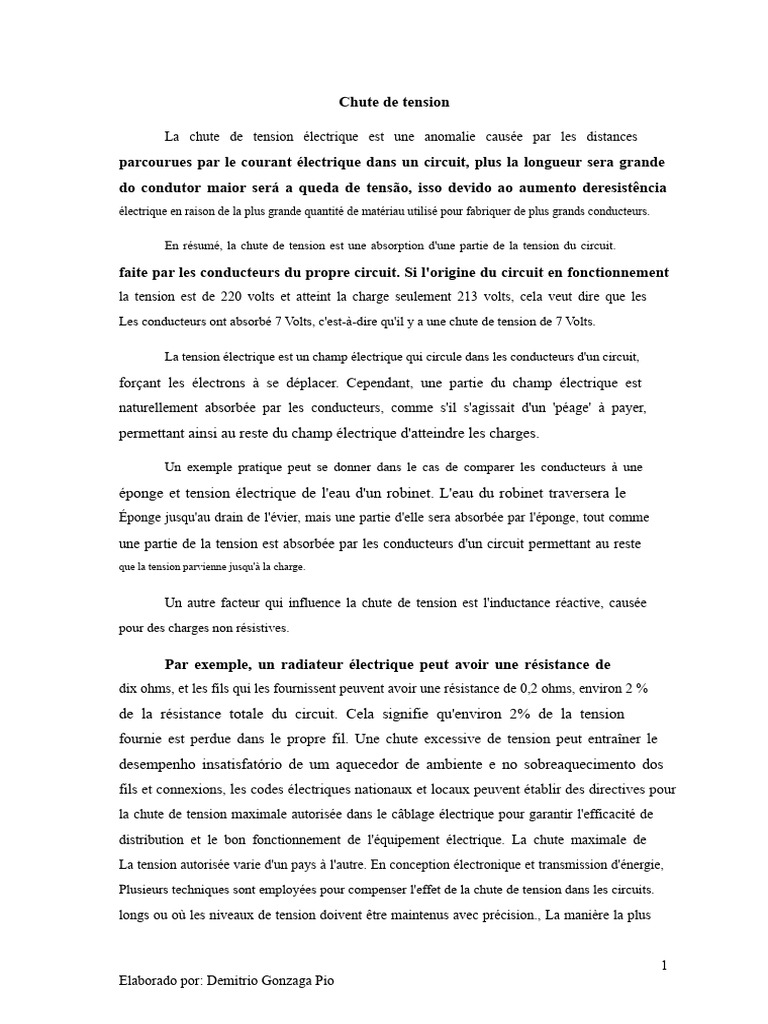Comprendre la chute de tension électrique PDF Tension électrique — free download