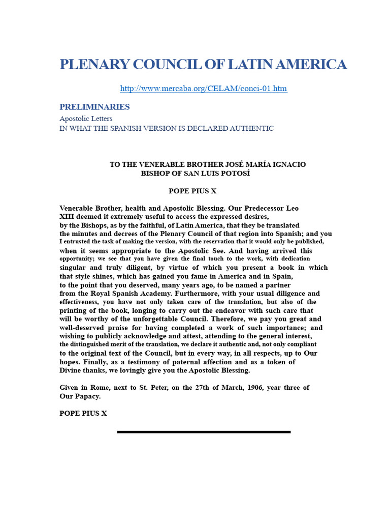Latin America's Plenary Council Decrees | PDF | Catholic Church | Pope