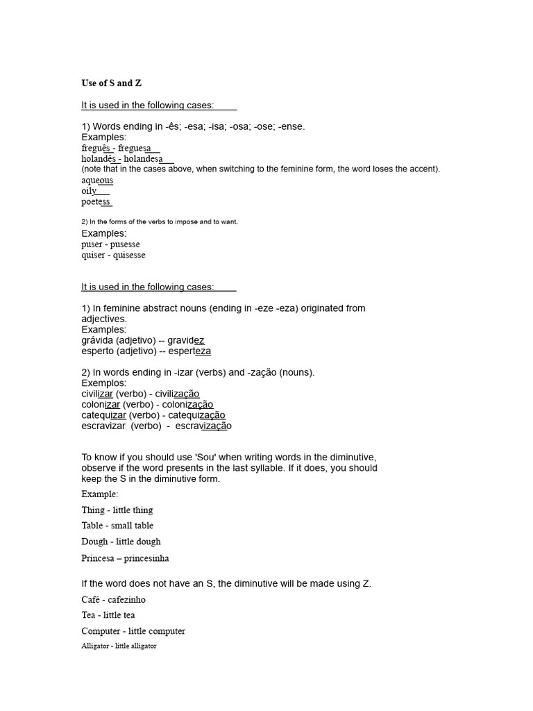 Use of S and Z | PDF | Grammatical Gender | Word