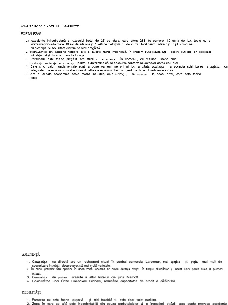Analiza SWOT A Hotelului Marriott | PDF