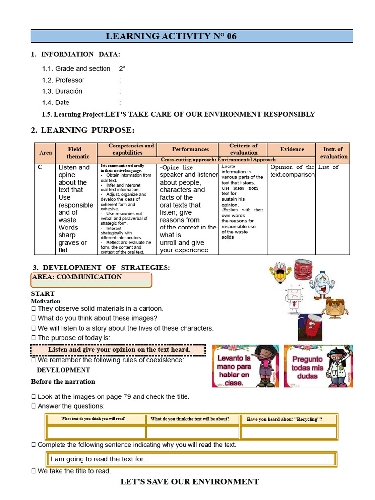 Environmental Awareness Learning Activity | PDF | Communication ...