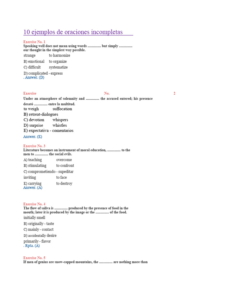 10 Examples of Incomplete Sentences | PDF | Fruit