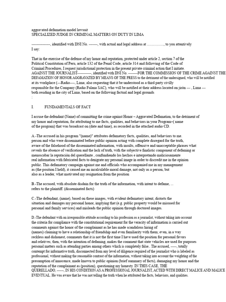 Aggravated Defamation Lawsuit Overview | PDF | Defamation | Public Law