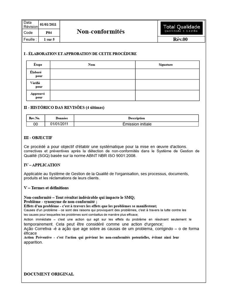 Gestion des Non-Conformités SGQ | PDF | Système de management de la ...