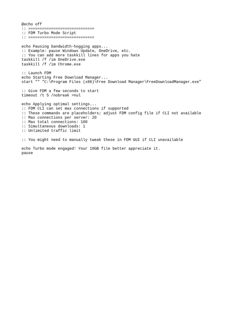 FDM Turbo Mode Batch Script | PDF