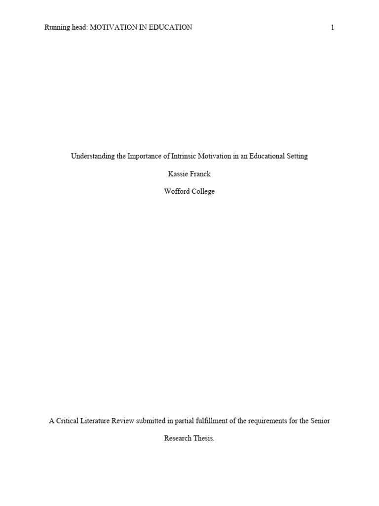 Understanding The Importance of Intrinsic Motivation in An Educational ...