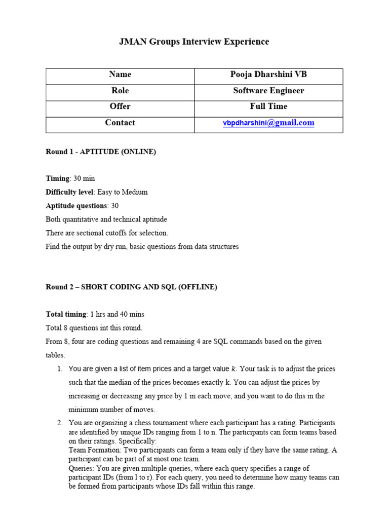 JMAN Group Software Engineer Interview Guide | PDF | Java (Programming ...