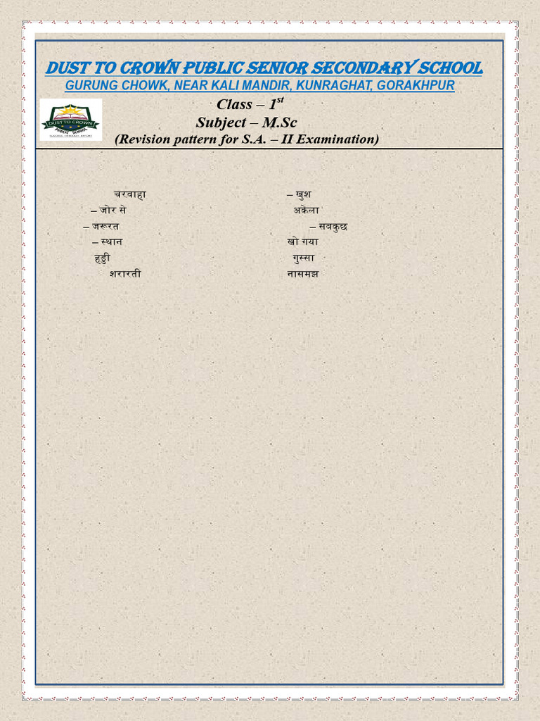 Class - 1 Revision Pattern M.SC | PDF