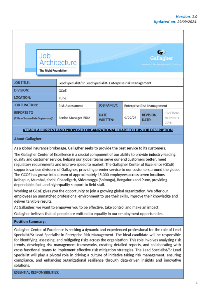 1. JD Template - GCoE (Lead, Sr Lead Specialist - ERM) | PDF | Risk ...