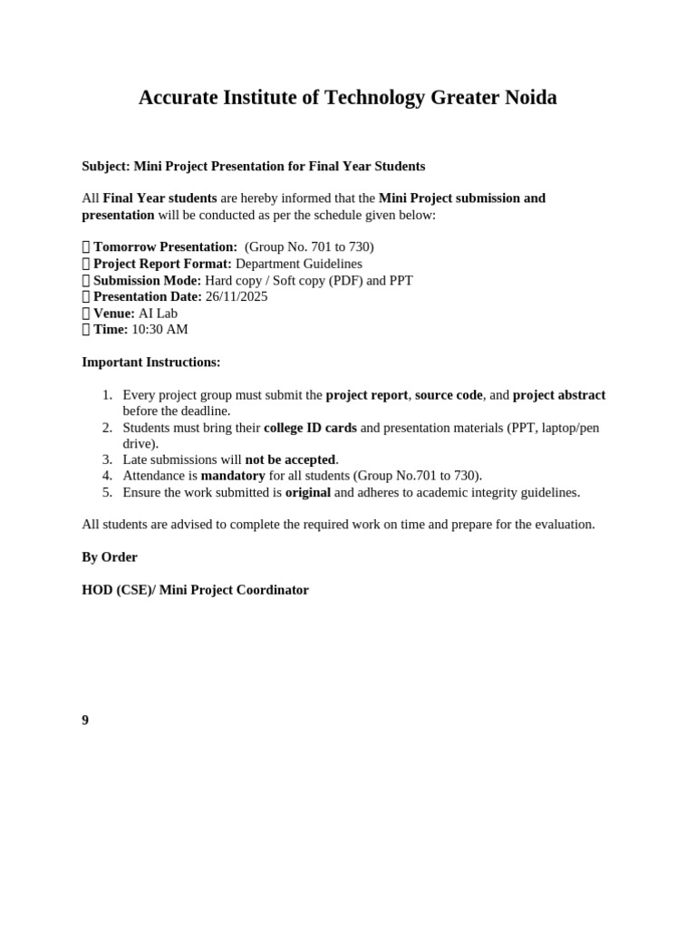 Notice For Mini Project | PDF