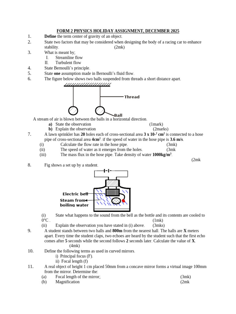 Form 2 Physics Holiday Assignment 2025 | PDF | Physical Phenomena | Physics