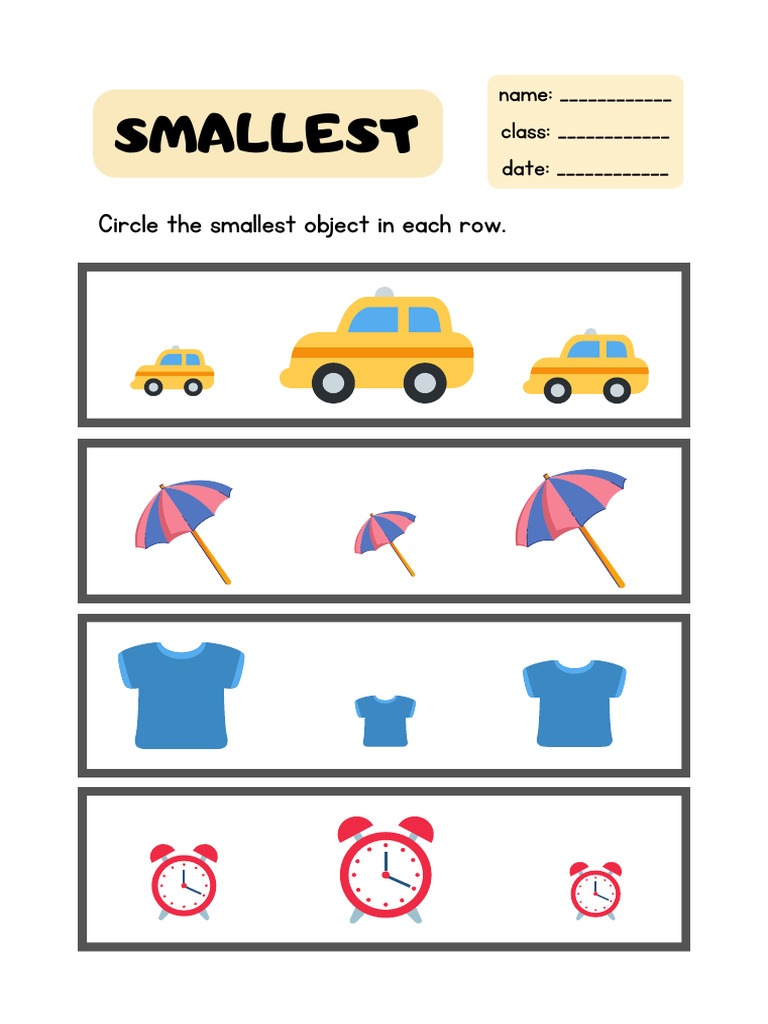 Jihan Smallest Object Math Worksheet PDF | PDF