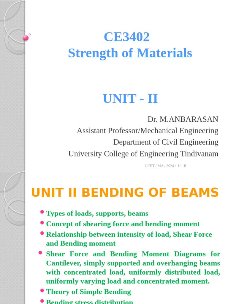 CE3402_unit_2 (2) | PDF | Bending | Beam (Structure)