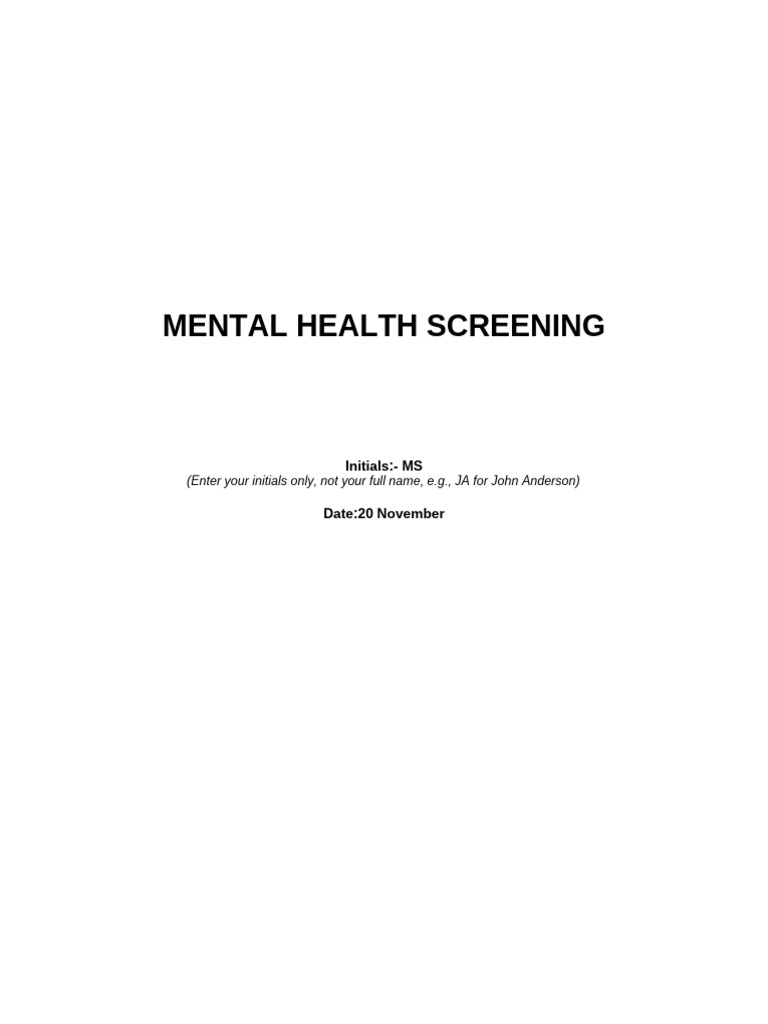 Mental Health Screening Questionnaire | PDF