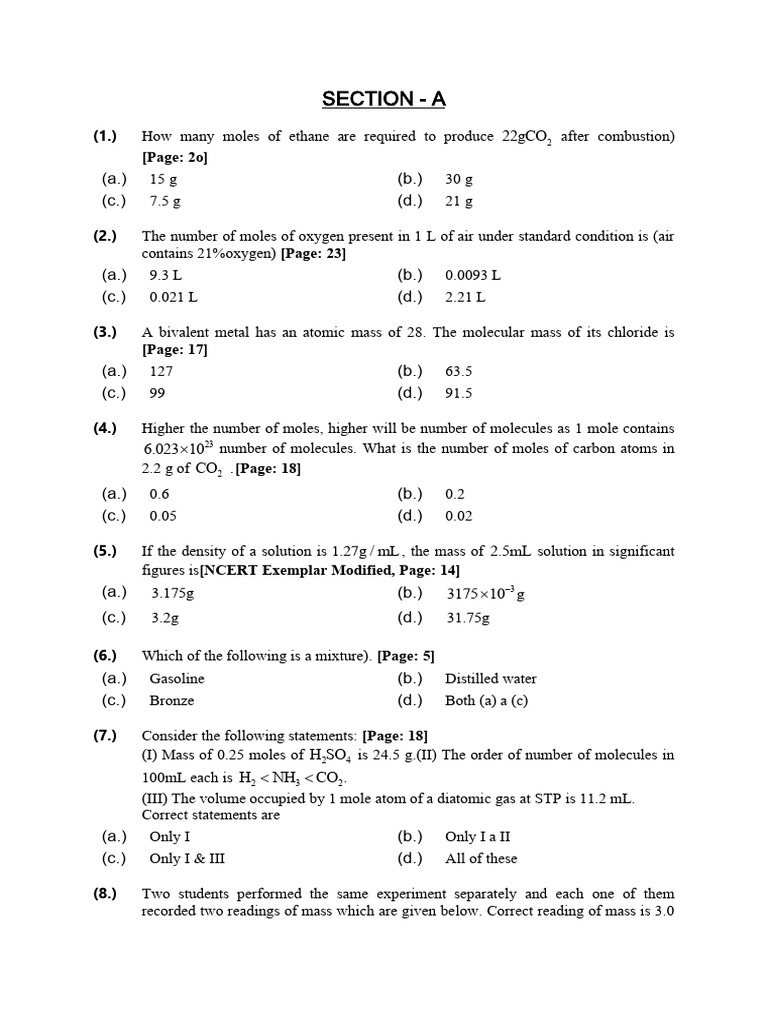 Chemistry Mole Calculations and Concepts | PDF | Mole (Unit) | Atoms