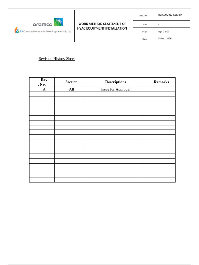 HVAC Equipment Installation Method Statement | PDF | Duct (Flow ...