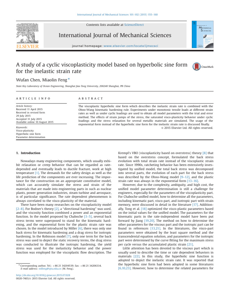 A Study of A Cyclic Viscoplasticity Model Based On Hyperbolic Sine Form ...