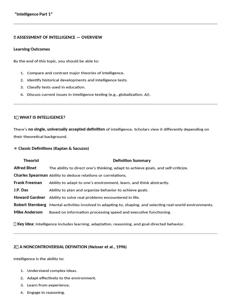 Overview of Intelligence Theories and Tests | PDF | Intelligence ...