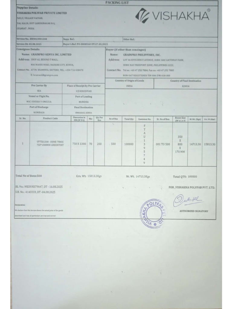 Packing List GR | PDF