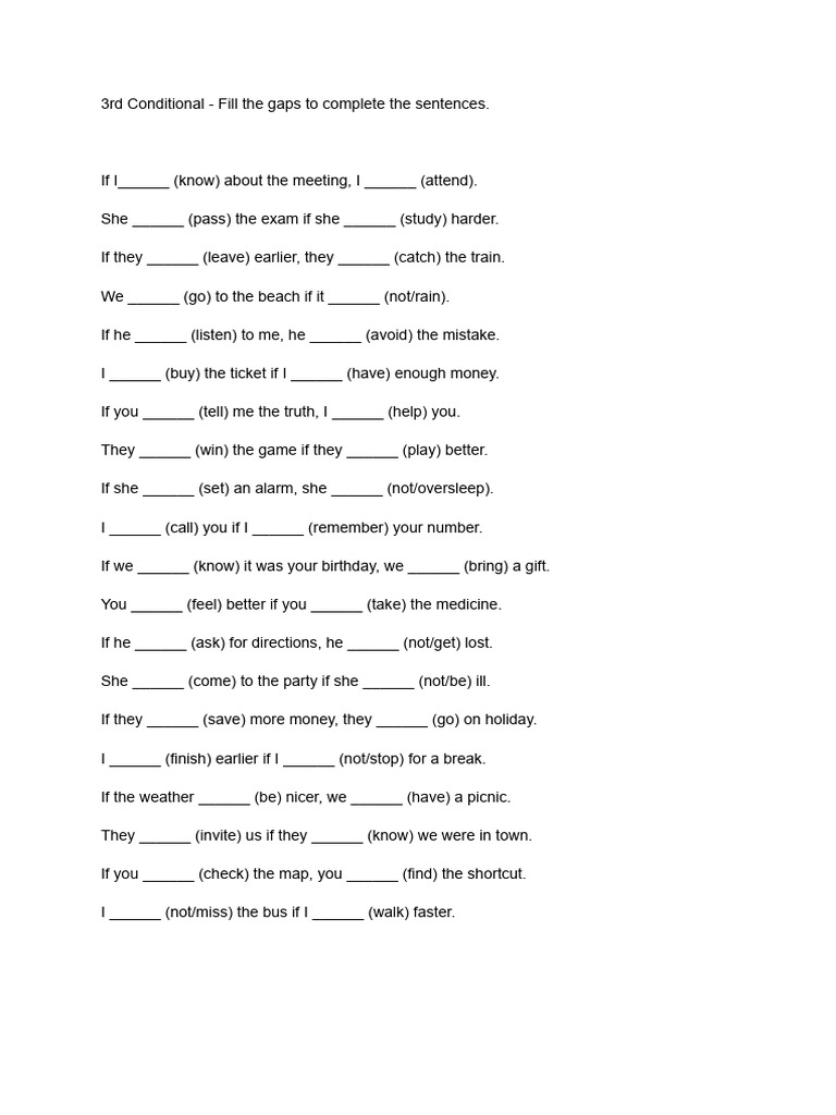 3rd Conditional Sentence Completion Exercises | PDF