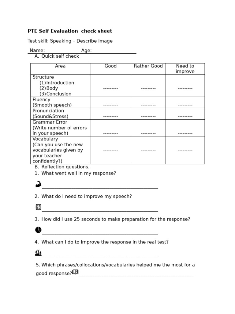 PTE Speaking Self-Evaluation Checklist | PDF