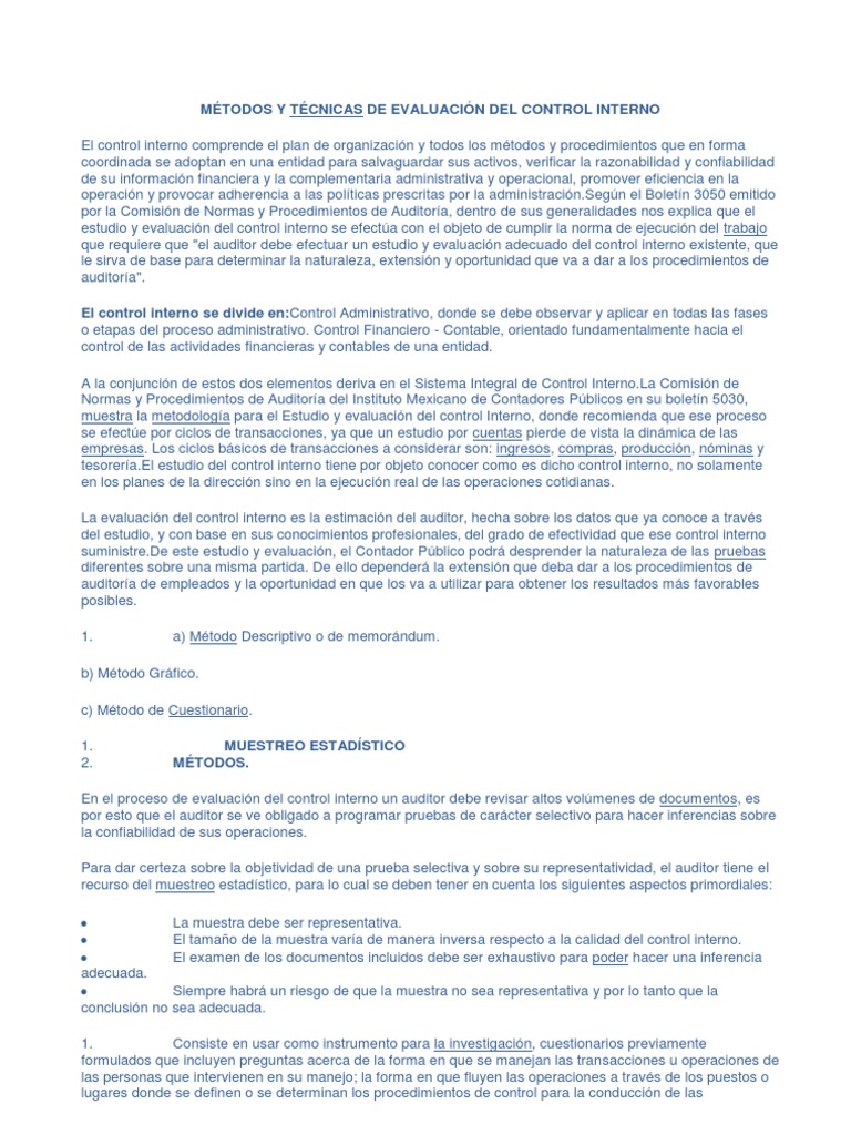 Métodos de Evaluación del Control Interno | PDF | Pronombre ...