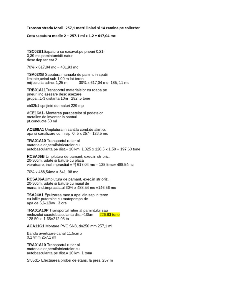 Tronson Strada Morii Antemasuratori | PDF