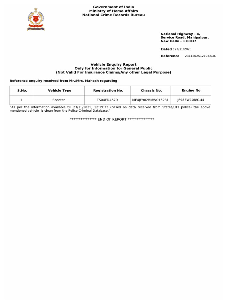 Vehicle Enquiry23112025121932 | PDF