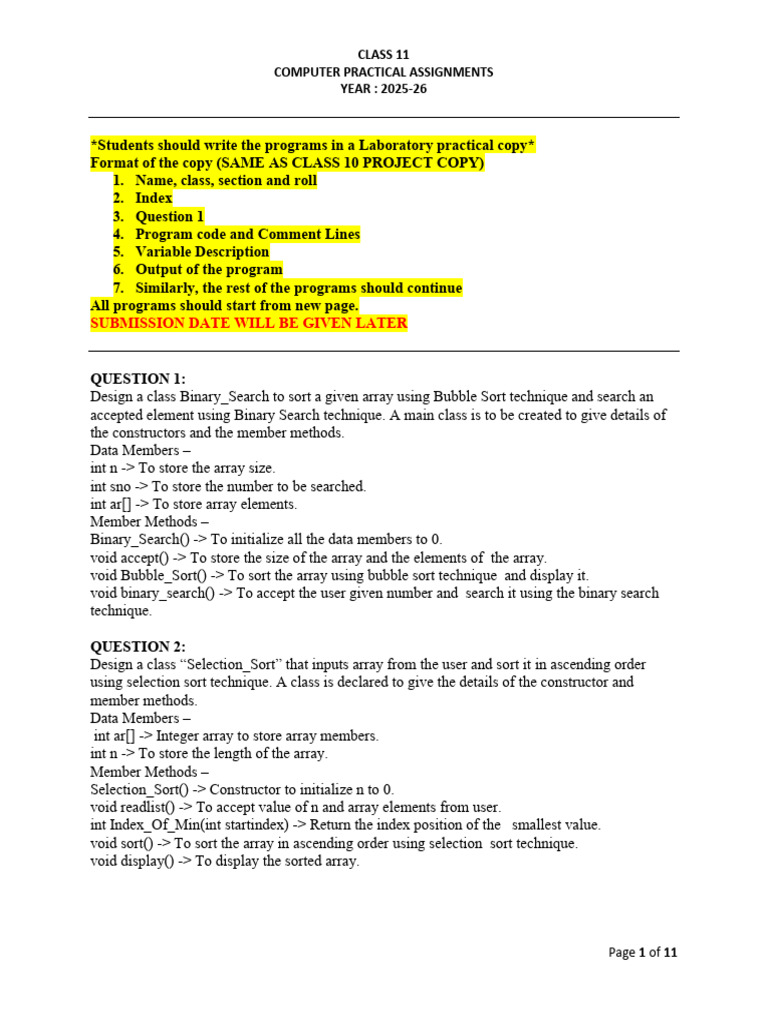 Class 11 Computer Practical Assignments | PDF | Matrix (Mathematics ...