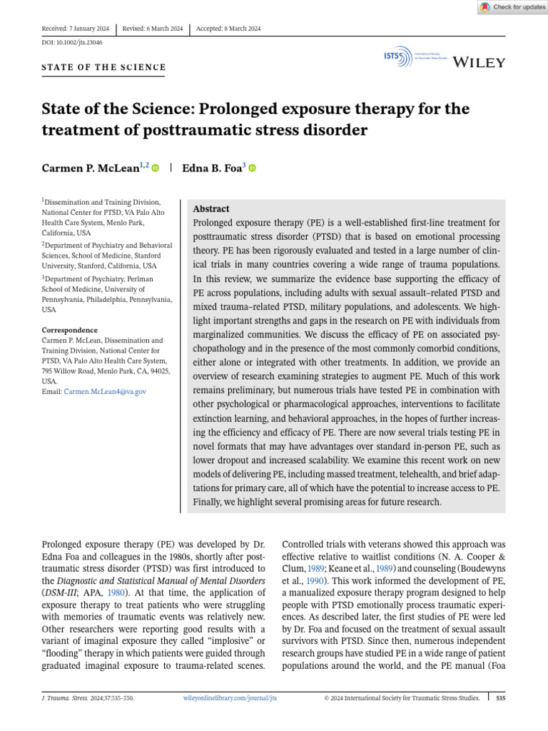 Prolonged Exposure Therapy for PTSD | PDF | Psychological Trauma ...