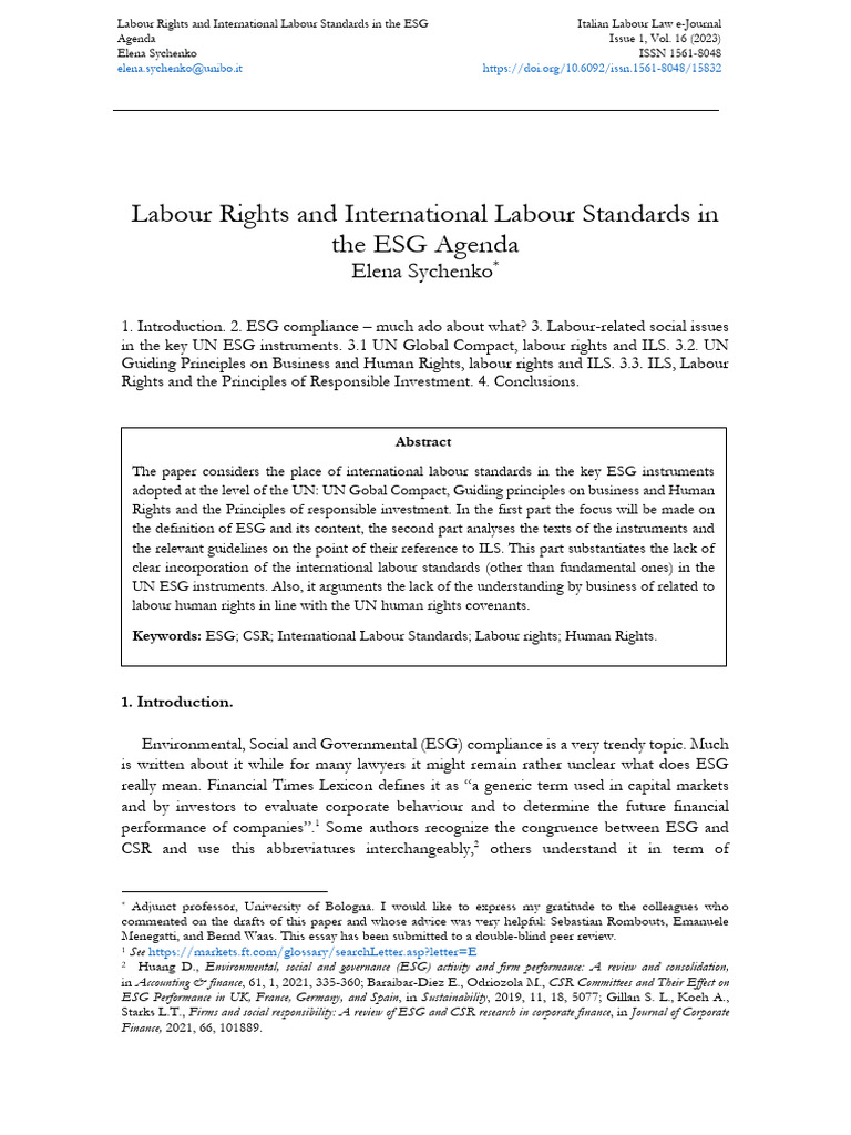 Labour Rights in the ESG Framework | PDF | Labour Law | Labor Rights