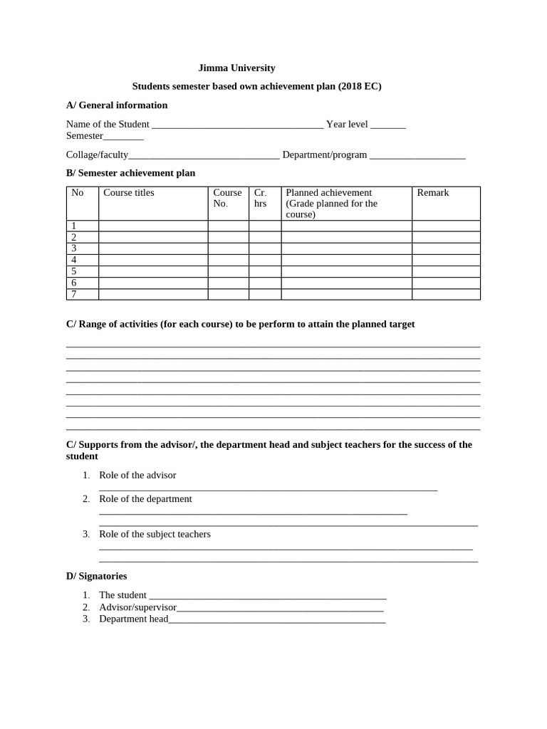 Jimma University Student Achievement Plan | PDF