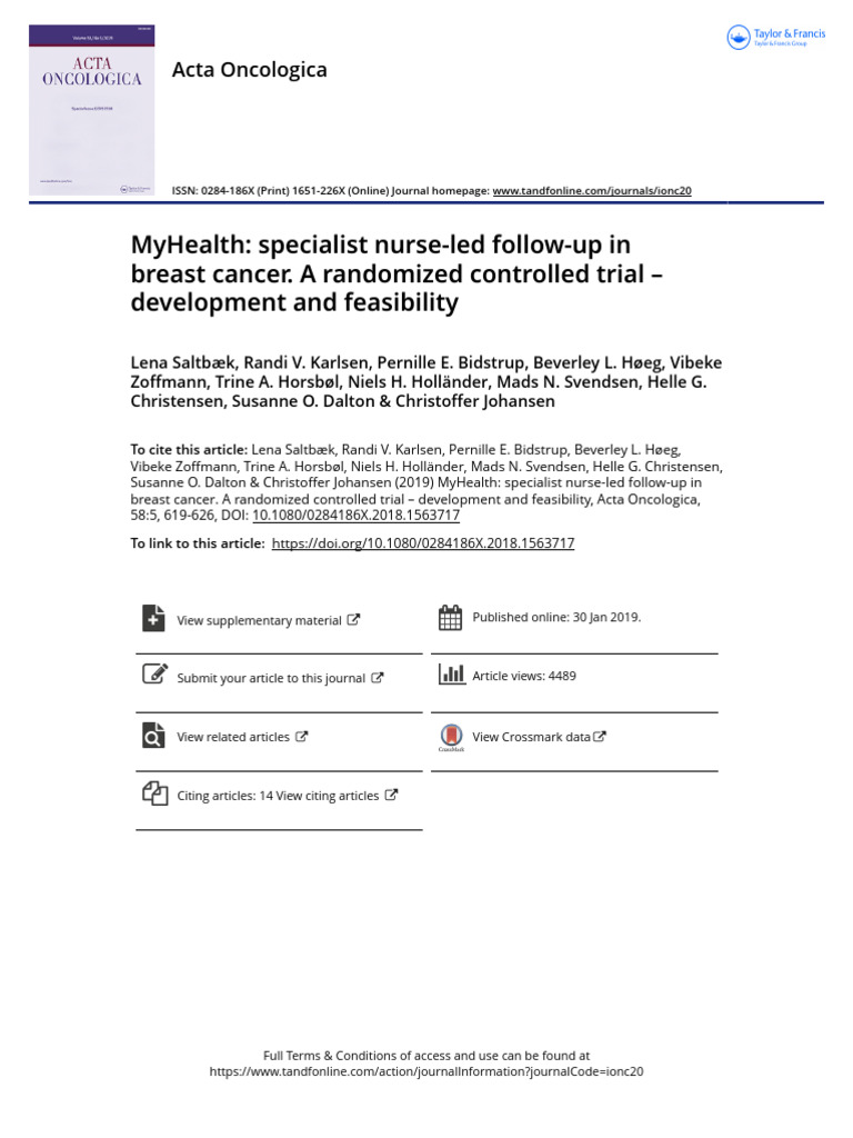 MyHealth Specialist Nurse-Led Follow-Up in Breast Cancer. A Randomized ...
