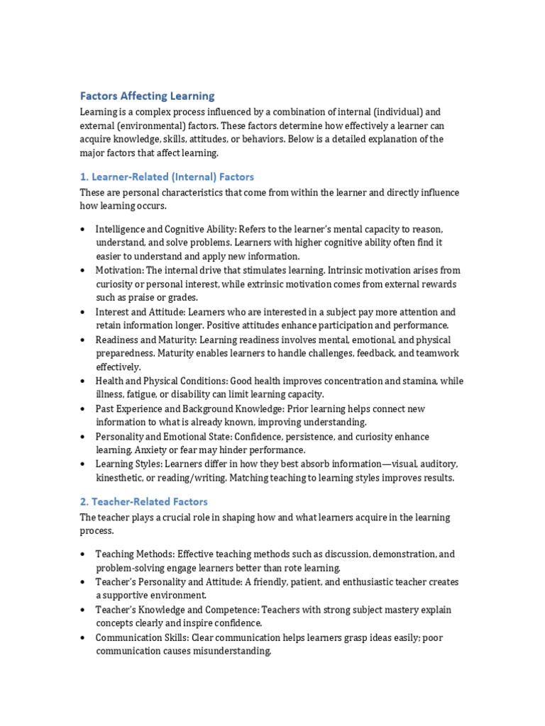 Key Factors Influencing Learning Success | PDF | Learning | Teachers