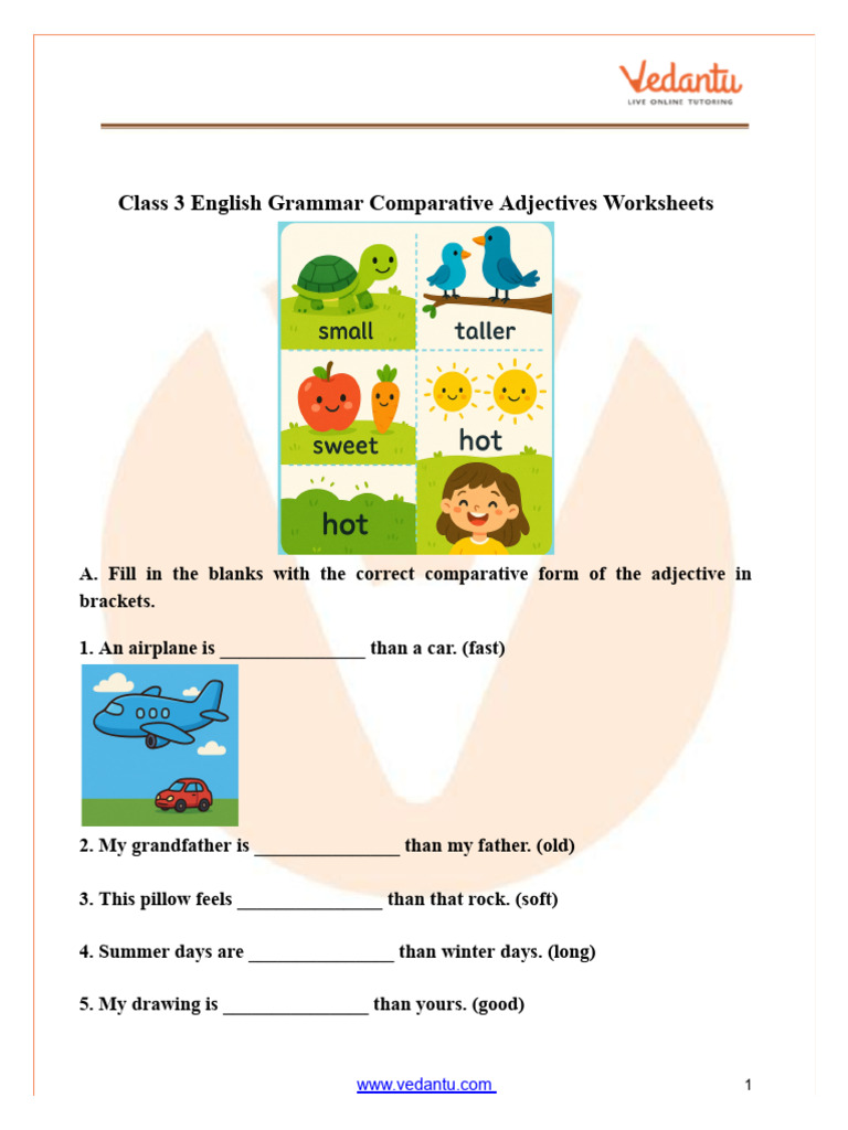 Comparative Adjectives Worksheets for Kids | PDF