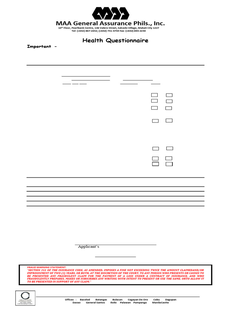 Health Questionnaire - PA Form (MAAGAP AF UW018 Rev3 22) | PDF | Insurance