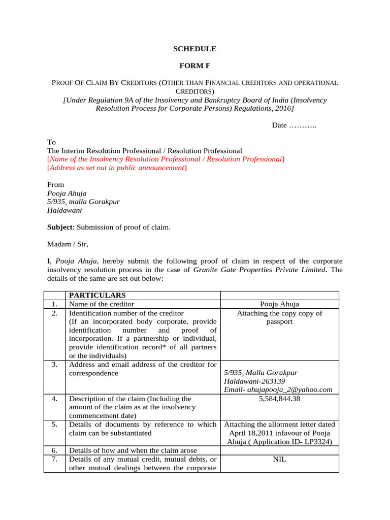 Form_F (1) | PDF | Bankruptcy | Insolvency