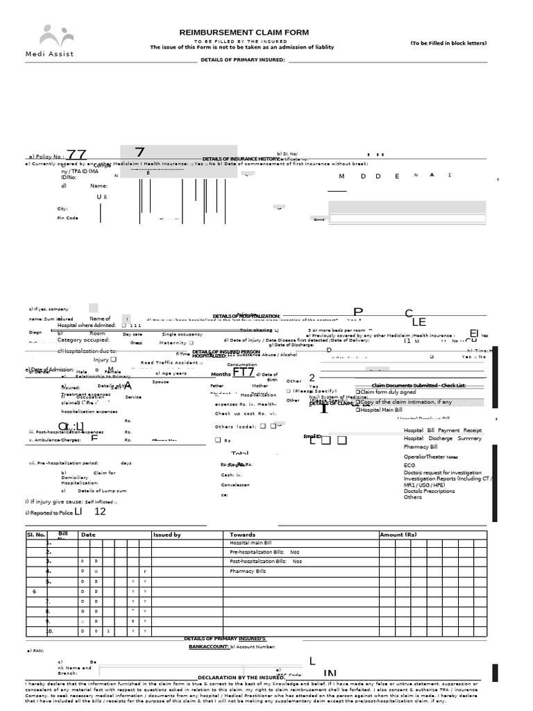 Reimbursement Claim Form | PDF | Medicine | Social Programs