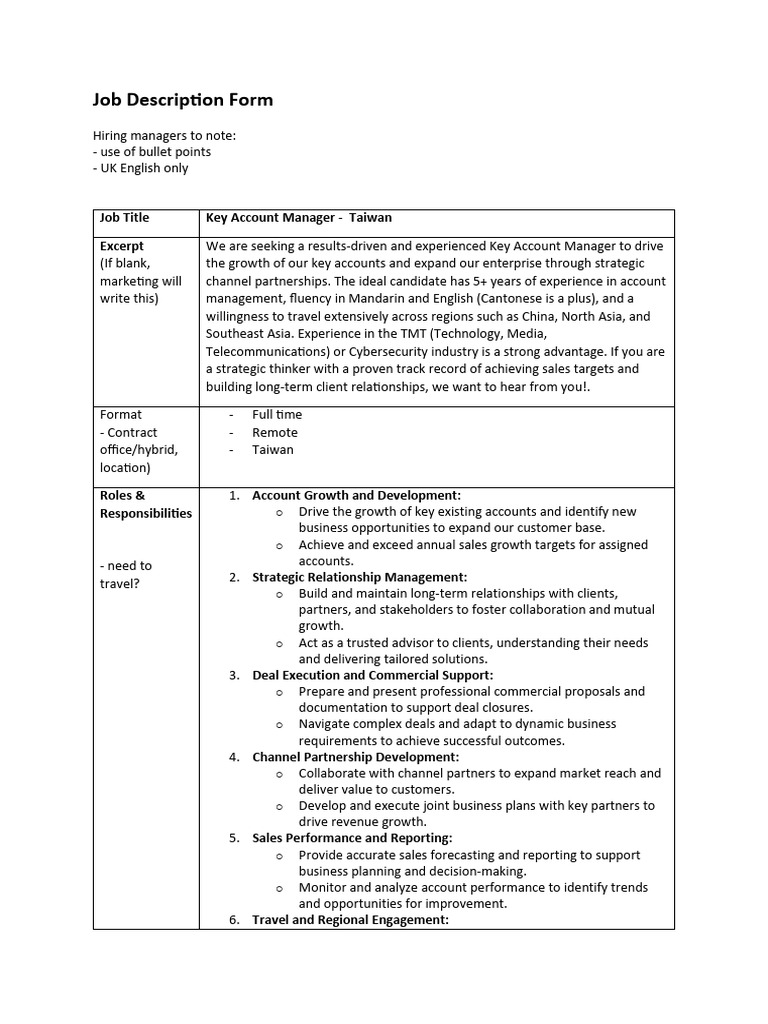Key Account Manager Taiwan JD | PDF | Business | Business Economics